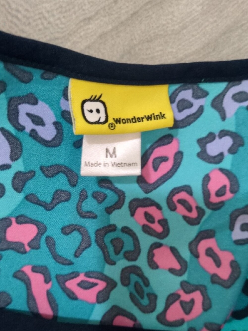 WonderWink Teal Leopard Scrub Print Tee with Pink & Purple Spots - Picture 4 of 5